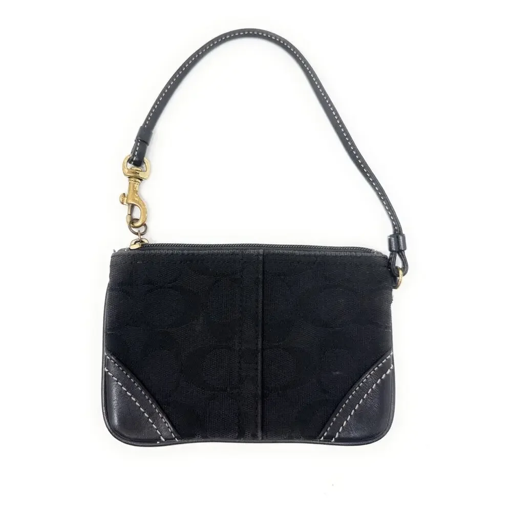 Coach Black Crossgrain Leather Corner Zip Wristlet